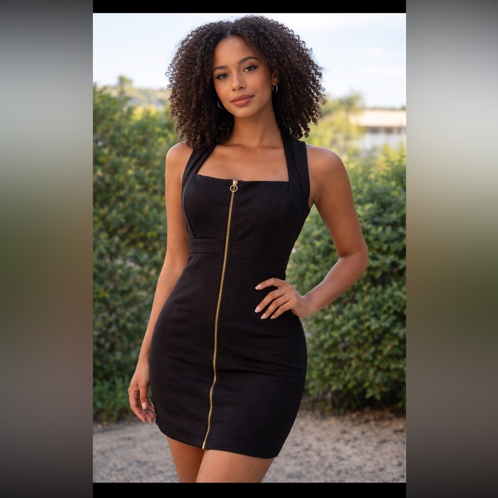 Calvin Klein Black Strapless Dress with Gold Zipper